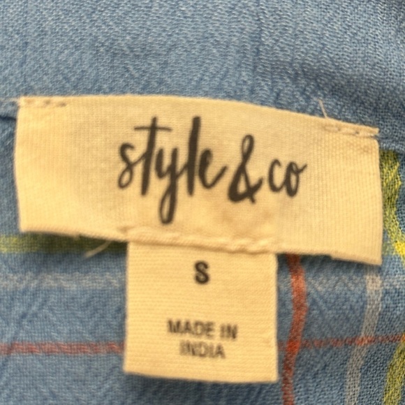 Style & Co Short Sleeve V Neck Button Up Tie Front Blouse - Blue - size Small - Picture 5 of 9